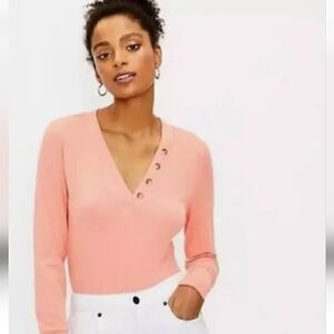 Loft Womens Long Sleeve Knit Fall Top Henley Ribbed w/ Buttons Size Small.